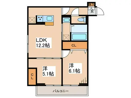 ブリューエン淵野辺(2LDK/2階)の間取り写真