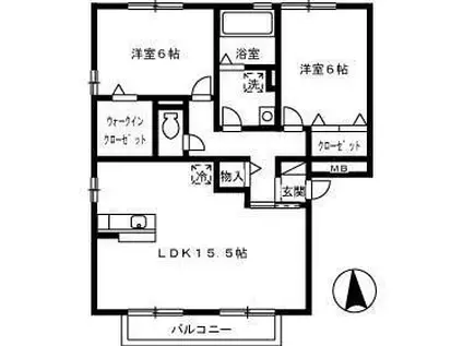 ウィルモア手城 C棟(2LDK/2階)の間取り写真