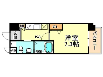 アルファレガロ甲南山手(1K/3階)の間取り写真