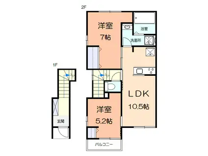 ヒュッゲ(2LDK/2階)の間取り写真