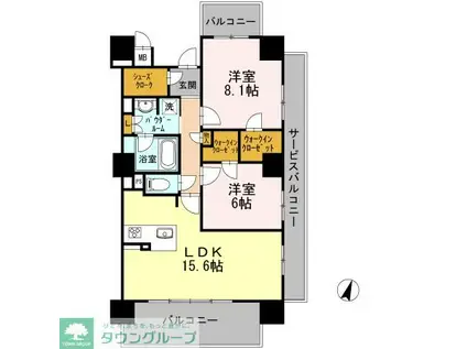 ロイヤルパークスERささしま サウス(2LDK/15階)の間取り写真