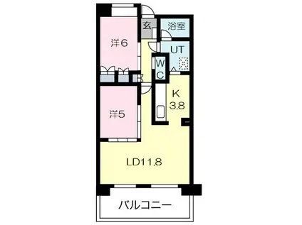 三向ハイツ元今泉(2LDK/6階)の間取り写真