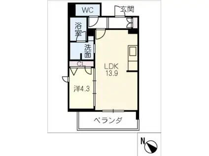 ドエルエルガー(1LDK/4階)の間取り写真