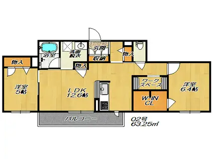 シャーメゾン アリエッタ(2LDK/2階)の間取り写真