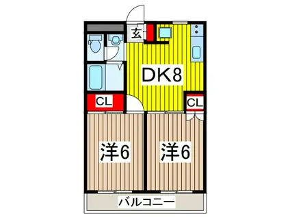 タケノヤハイツ朝日第1(2DK/2階)の間取り写真