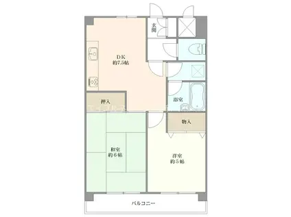 ホポロ東万代(2DK/6階)の間取り写真