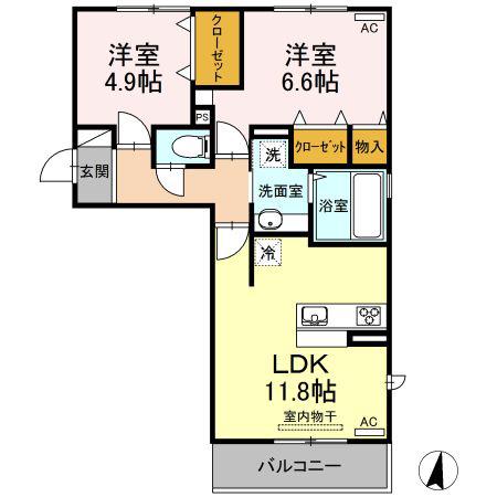 カーサ・ペキーノ(2LDK/3階)の間取り写真