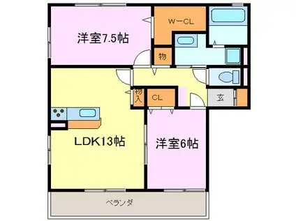 レンガ物語(2LDK/2階)の間取り写真