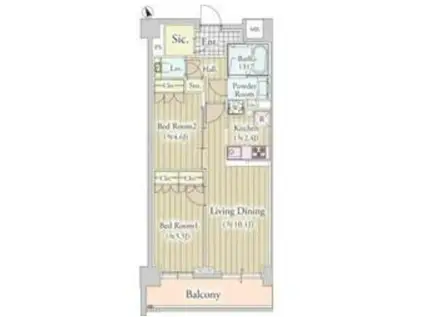 カハレア調布(2LDK/2階)の間取り写真