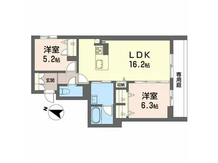 LA PALAIS VERT ラ・パレヴェール(2LDK/1階)の間取り写真