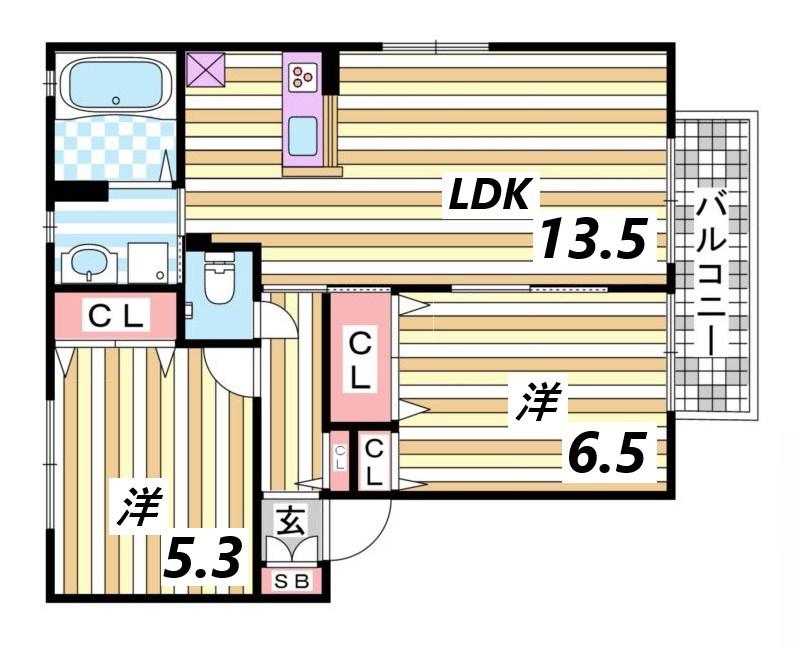 シャーメゾン玉手(2LDK/2階)の間取り写真