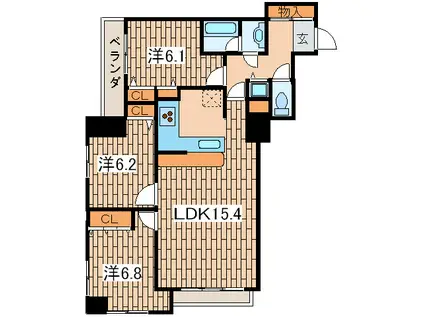 ドゥーエ横浜駅前(3LDK/7階)の間取り写真