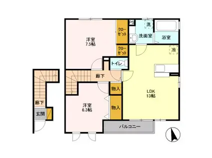 パティオ川木谷B(2LDK/2階)の間取り写真