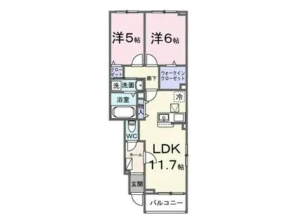 長田3丁目アパートA(2LDK/1階)の間取り写真