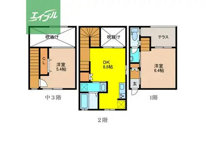 プレミアムアイランド寄人III(1LDK/2階)の間取り写真