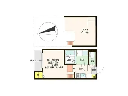 リバーサイドテラス中宮(1K/1階)の間取り写真