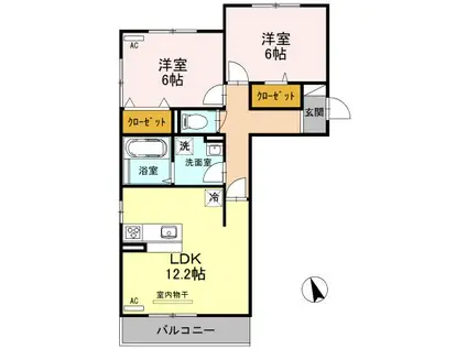 ポートサイドヴィラII(2LDK/3階)の間取り写真