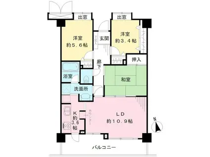 ロイヤルステージ北野(3LDK/6階)の間取り写真
