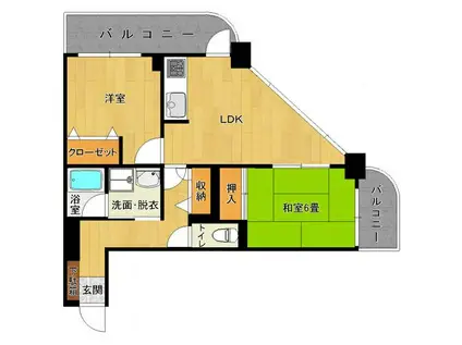 シャンヴル箱崎(2LDK/3階)の間取り写真