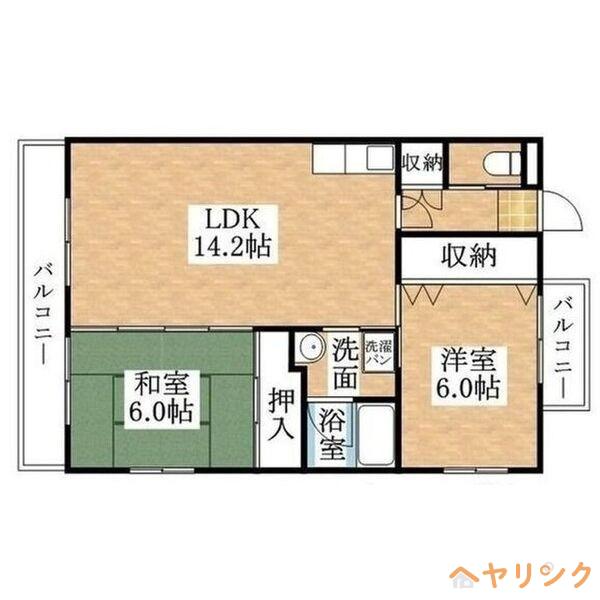 エスペランサ厳樹(2LDK/2階)の間取り写真