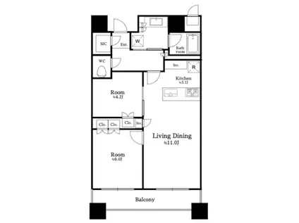 BRILLIA TOWERS目黒ノースレジデンス(2LDK/28階)の間取り写真