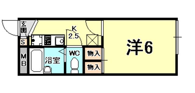 メモリアス西宮(1K/2階)の間取り写真