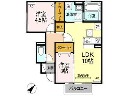 アイネヴェルトD棟(2LDK/1階)の間取り写真