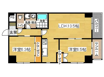 リバ-サイド豆田(2LDK/7階)の間取り写真