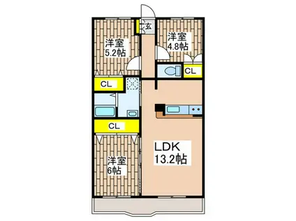 洋光台山の手マンション(3LDK/1階)の間取り写真