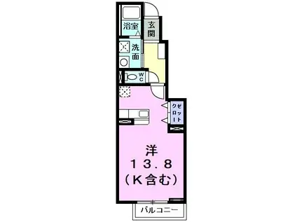 メゾンアンソレイエN(ワンルーム/1階)の間取り写真