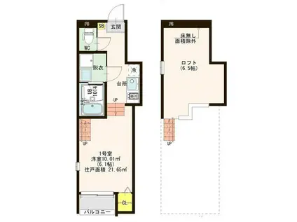 ハーモニーテラス柳堀町(ワンルーム/1階)の間取り写真