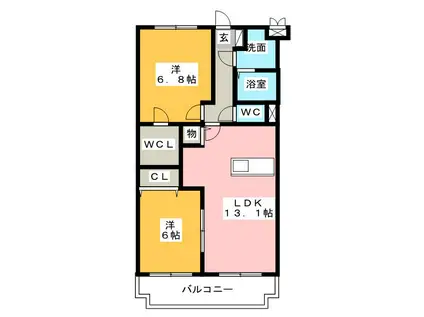 アルコバレーノ(2LDK/2階)の間取り写真