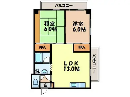 ソレイユ富士見(2LDK/2階)の間取り写真