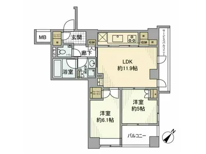 セルアージュ横濱関内エリーゼ(2LDK/5階)の間取り写真