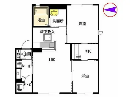 ヴァン アーンジュ  II棟(2LDK/1階)の間取り写真