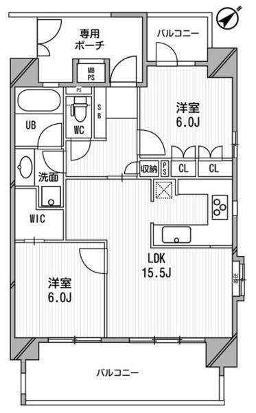 ライオンズシティ白金高輪(2LDK/11階)の間取り写真