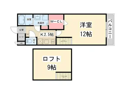 ルクラージュ花屋敷(1K/2階)の間取り写真
