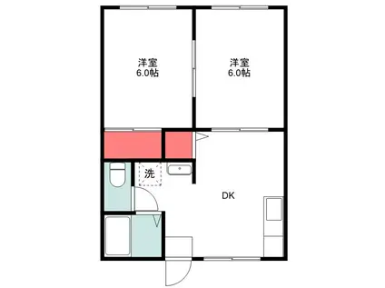 新緑とそよ風のファミールハイツ(2DK/1階)の間取り写真