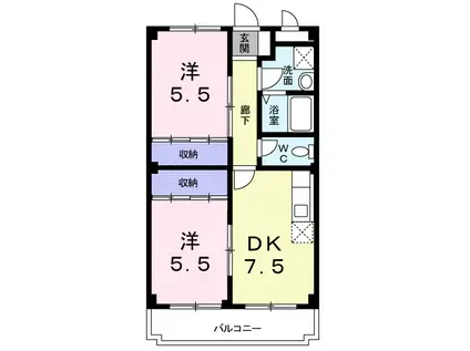 プラス松下南(2DK/2階)の間取り写真