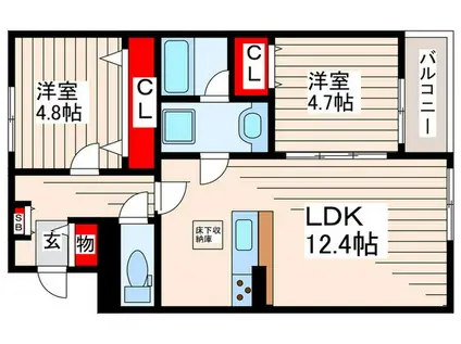 CHEVAL南葛西(2LDK/1階)の間取り写真