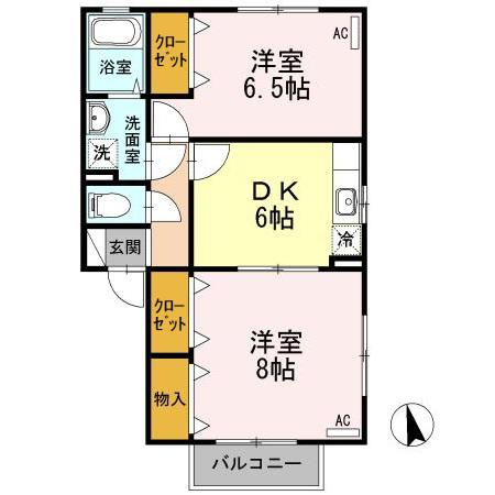 グランメゾン川口 B棟(2DK/1階)の間取り写真