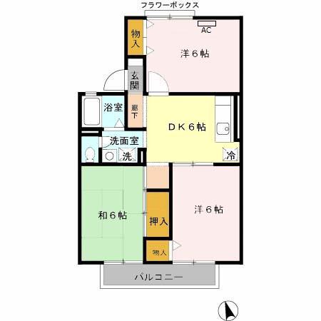 サンシャイン(3DK/2階)の間取り写真
