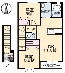 エスパディ グレイス(2LDK/2階)の間取り写真