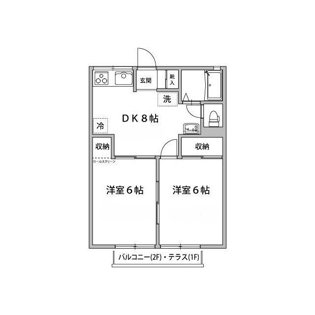 ドミール片岡(2DK/1階)の間取り写真