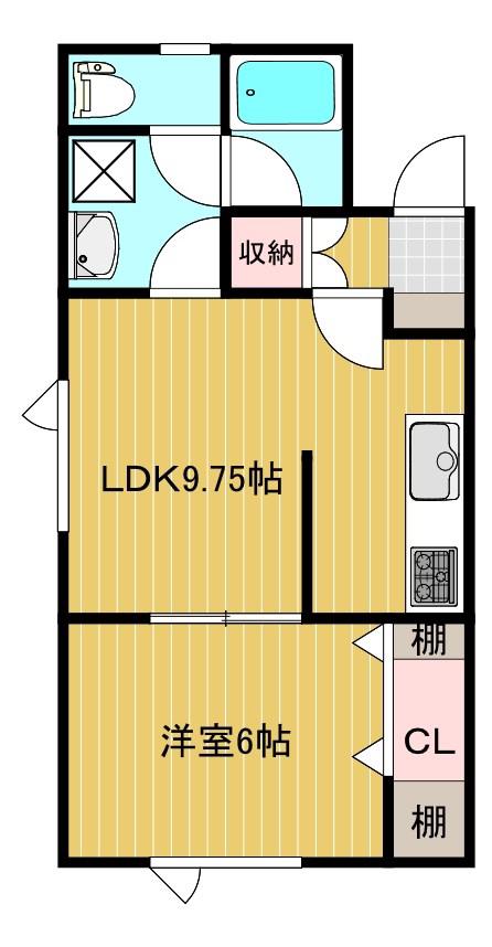 ハーモニー三輪(1LDK/2階)の間取り写真