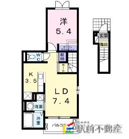 カーサアニマーレ(1LDK/2階)の間取り写真