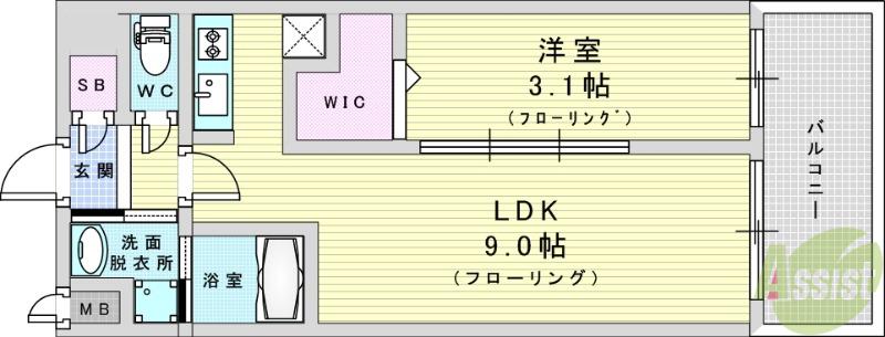 ATTIRANT西三国(1LDK/3階)の間取り写真