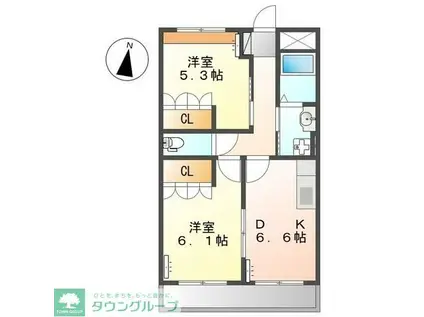 ウィステリア(2DK/2階)の間取り写真