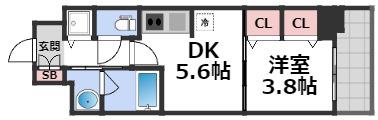 ラクラス本町東(1DK/7階)の間取り写真