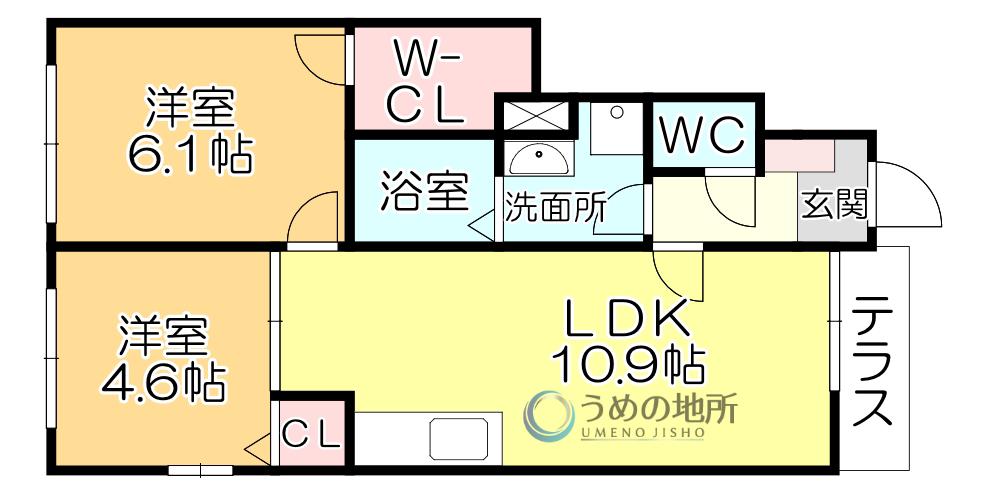 ポムダムール(2LDK/1階)の間取り写真